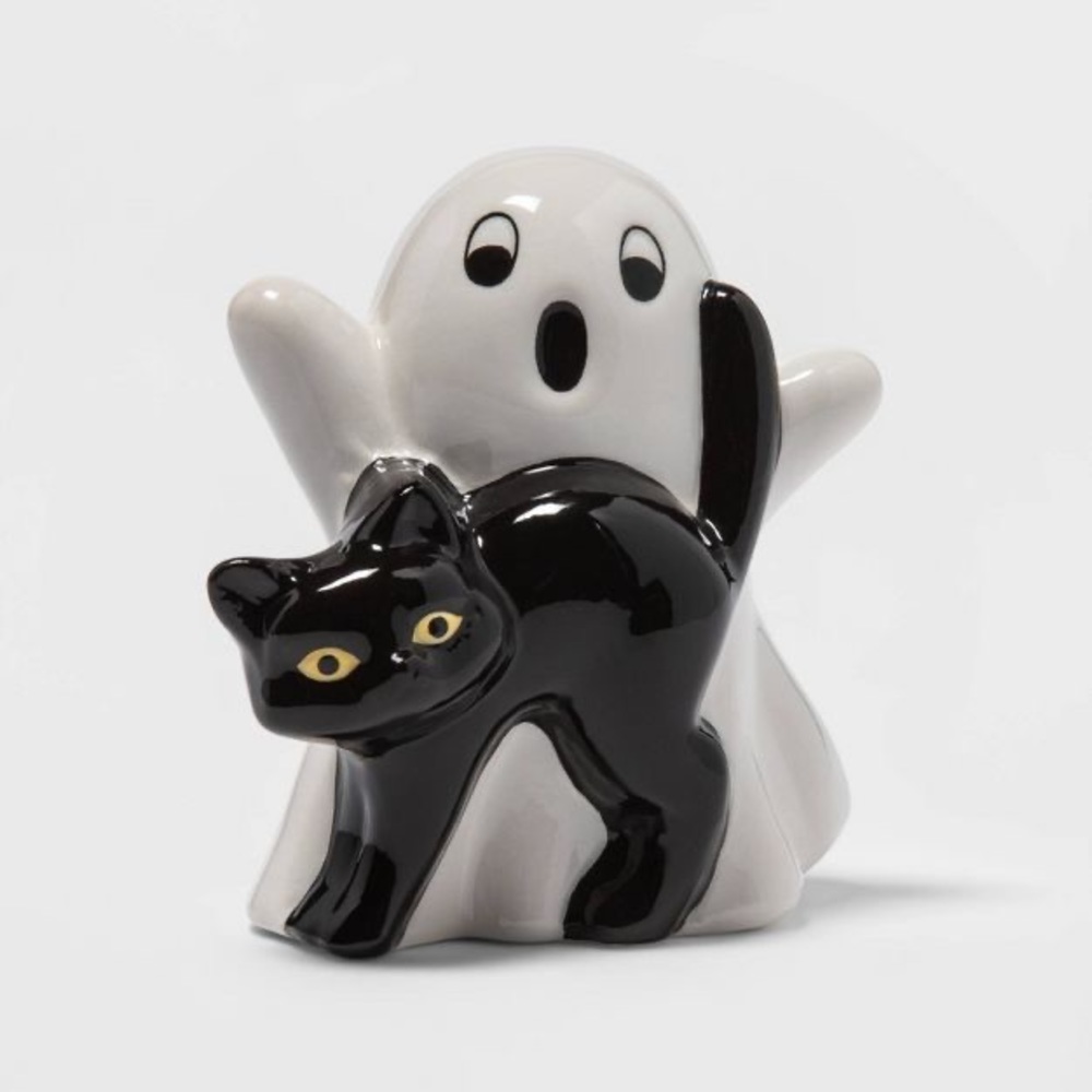 Ceramic Ghost and Cat Halloween Decorative Figurine nwt